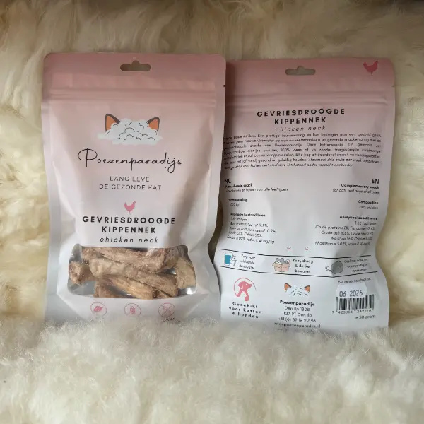 Poezenparadijs Gevriesdroogde Snacks Voor Katten en Honden Kippennek