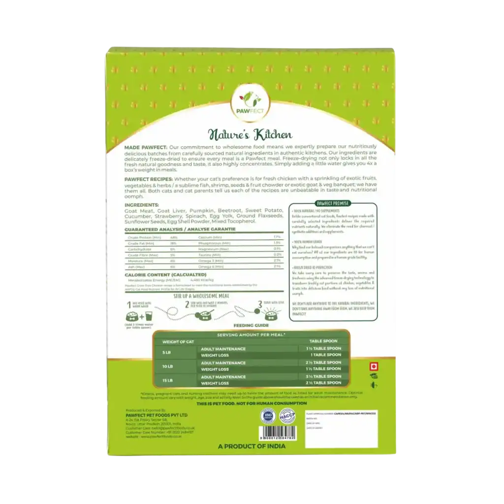Pawfect Nature's Kitchen Gevriesdroogd Kattenvoer Geit Achterkant